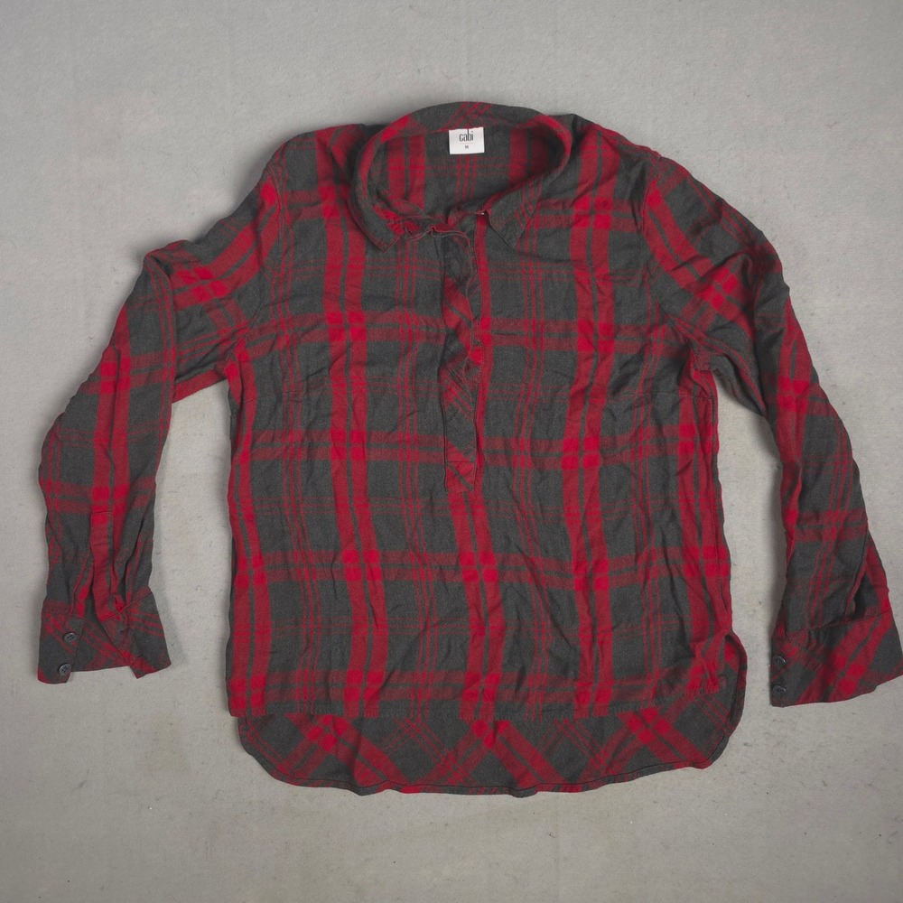 Cabi Plaid Button Up Long Sleeve Flannel Shirt‎ Red Gray Casual Top M